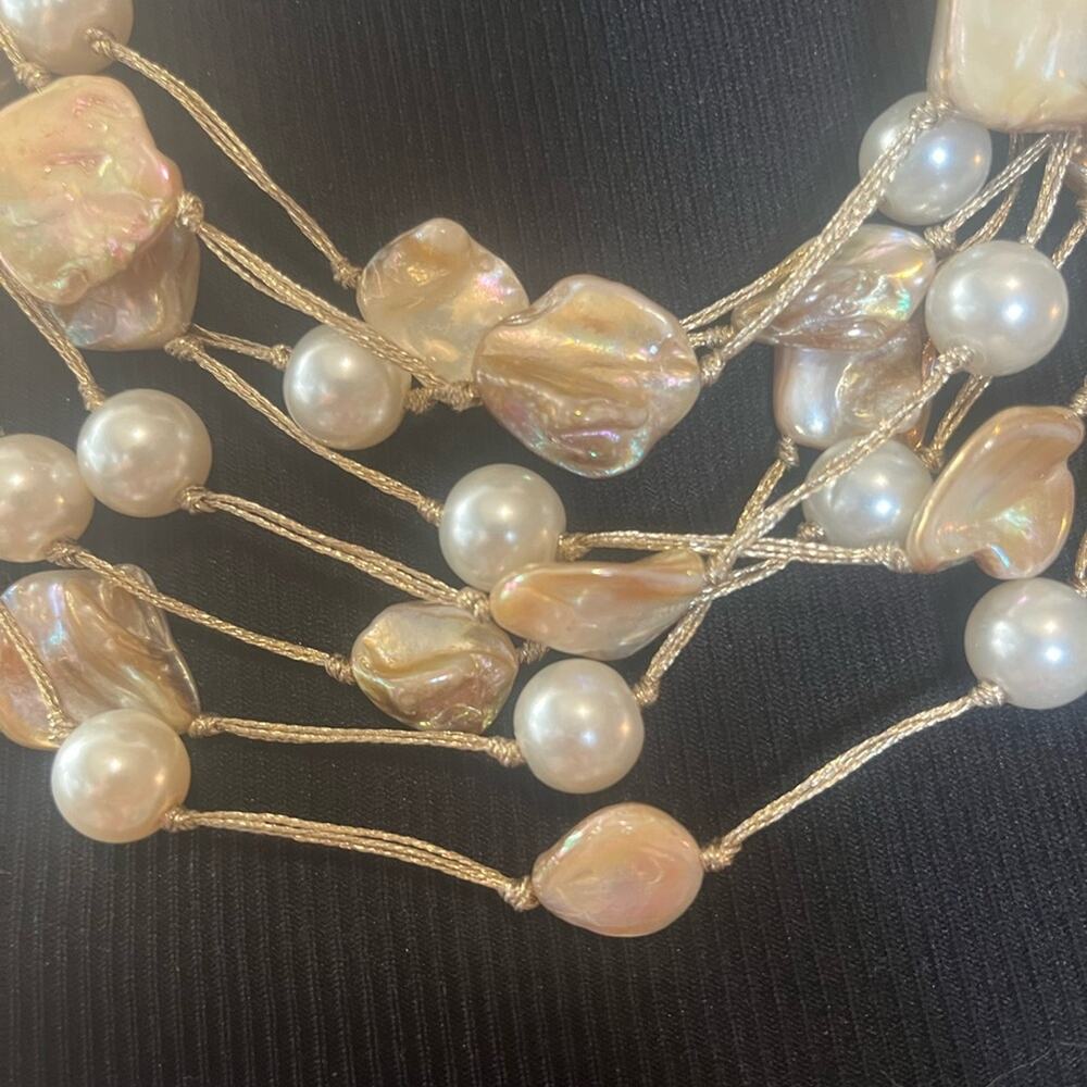 Pearl And Abalone Shell Multi Strand Layered Neck… - image 3